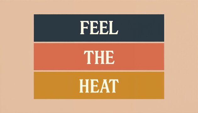 Stylish typographic design featuring the phrase "FEEL THE HEAT" with vibrant color blocks on a soft background
