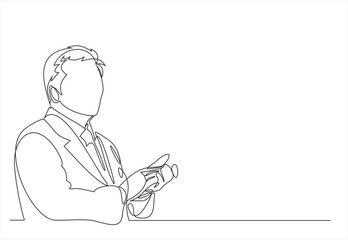 Continuous line art or One Line Drawing of a businessman dressing suit Standing ovation. Editable stroke.