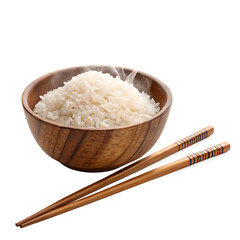 Rice bowl with chopsticks isolated on a transparent background