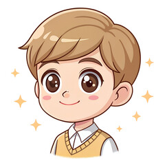 Obraz premium Cute cartoon boy face smiling, isolated on transparent background