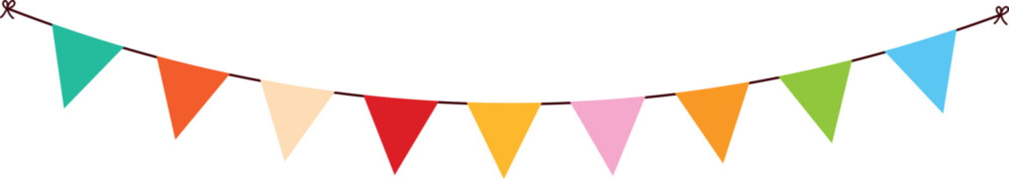 Festive flag garland. Retro bunting in simple flat style for congratulations. Carnival, birthday, circus border decoration.. Vector illustration on white isolated background