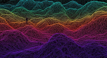 Abstract Wireframe Landscape with Person