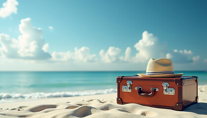 Vintage Suitcase Hat in Brown Beige Colors for Beach Travel
