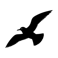 Flying Bird Silhouette Vector Icon On White Background.