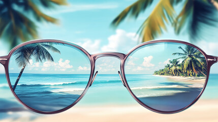 Experience the allure of a tropical paradise through stylish glasses reflecting serene beach vibes