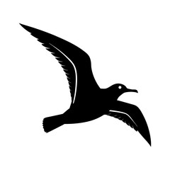 Flying Bird Silhouette Vector Icon On White Background.