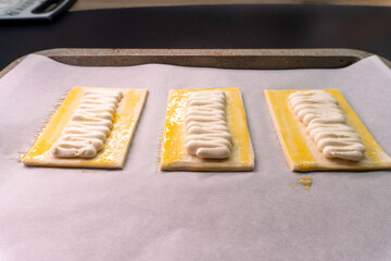 Cheese Danish. Puff pastry dessert. Cream cheese. Pastry. Food