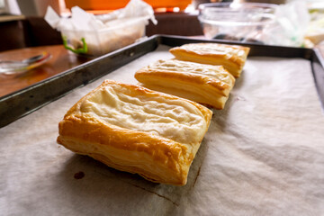 Cheese Danish. Puff pastry dessert. Cream cheese. Pastry. Food