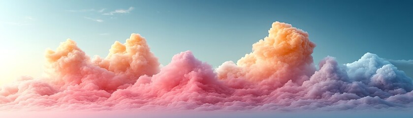 Colorful, fluffy cloudscape in a pastel palette.