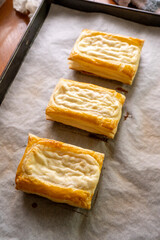 Cheese Danish. Puff pastry dessert. Cream cheese. Pastry. Food