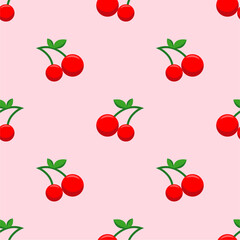 Seamless red cherry pattern design, flat cherry pattern template vector.