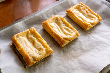 Cheese Danish. Puff pastry dessert. Cream cheese. Pastry. Food