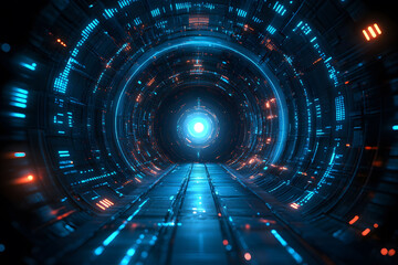 Obraz premium Futuristic Sci-Fi Tunnel Illumination for Digital Design and Space Exploration Themes
