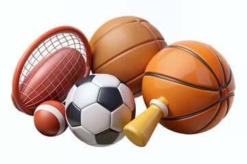 Realistic 3D Vector Illustration of Sports Equipment