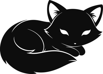 cat sleeping silhouette vector icon set, vector illustration of a cat, black cat vector illustration, black and white cat on white background.