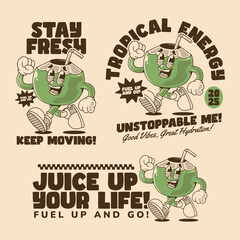 Energetic Coconut Cartoon character with Vintage Style