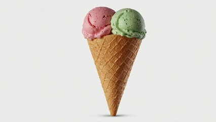 Ice cream cone with three scoops isolated on transparent background
