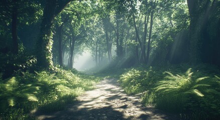 Fototapeta premium Sunlit Forest Path