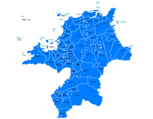 Obraz premium 福岡県 地図 ブルー 斑点 イラスト