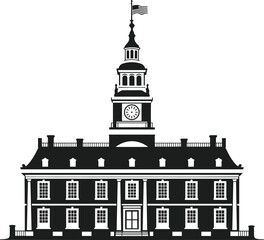 Independence Hall Silhouette Vector Illustration – USA Independence Day Landmark