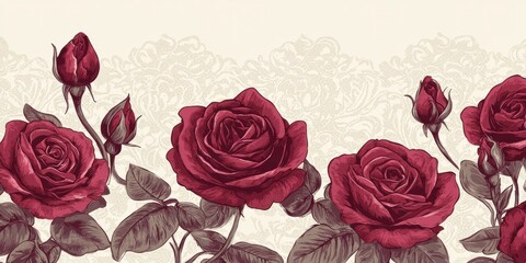 Fototapeta premium Neon Cowboy Orange Roses Postcard - Hand-Drawn Style