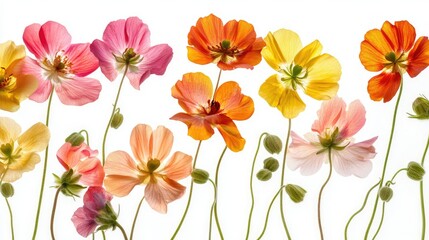 Obraz premium Close botanical shot of western buttercup flowers, vibrant color contrast on clean white