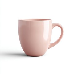 A plain, light pink ceramic mug with a handle, placed on a white background.
