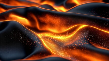 Obraz premium Black liquid flowing with flame light