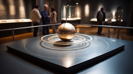 Obraz premium Foucault's Pendulum: A Captivating Exhibit Demonstrating Earth's Rotation in a Museum