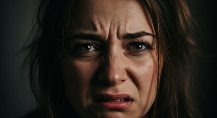 Fototapeta premium Worried Woman with Tense Expression – Depicting Emotional Distress and Pressure