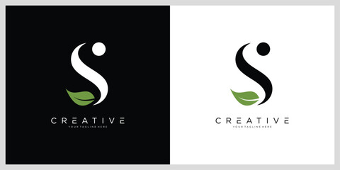 Initial letter S monogram logo with leaf design
