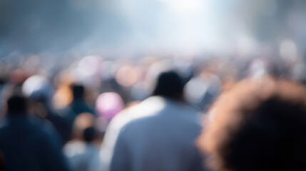 Obraz premium Blurred crowd gathers in vibrant outdoor event
