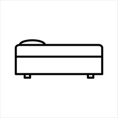 Twin bed icon with soft blanket and pillows. Isolated vector sign. Bedroom spictogram.
