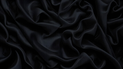 Obraz premium Luxurious black silk fabric texture, smooth, elegant background for design and fashion inspiration