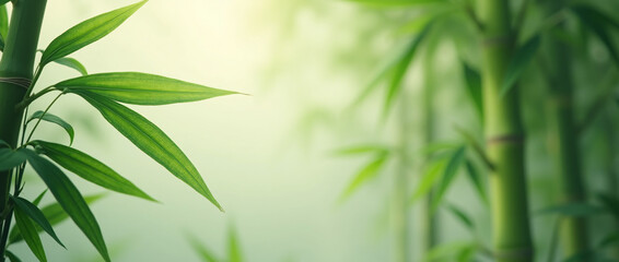 Fresh Bamboo Leaves Close-up in Natural Green Tones for Botanical Design
