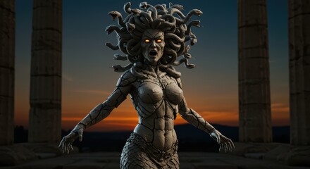 Fototapeta premium Medusa Statue Figure at Dusk
