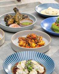 Modern Indian Spread of Food in a Fine Dine Restaurant 