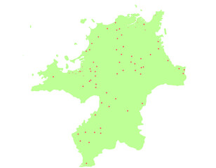 福岡県　地図　黄緑　斑点　イラスト