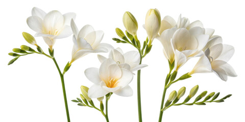 Naklejka premium Beautiful freesia flowers bloom gracefully, showcasing their delicate petals and vibrant colors, creating serene and joyful atmosphere