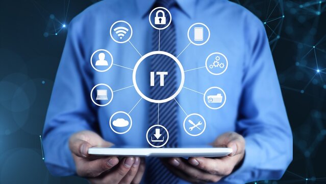 businessman holding tablet with social network icons