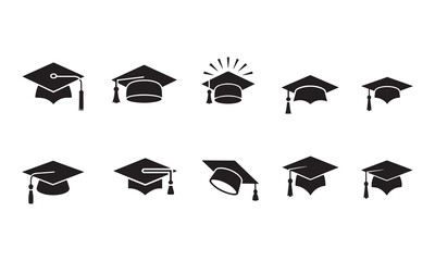  Graduation cap icon set, university or college graduation hat icon, student graduation cap , student hat outline and filled vector sign. Education symbol, logo silhouette vector
