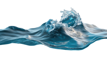 The Dynamic of Blue Waves: The image showcases a captivating view of water's movement, where translucent, fluid, and dynamic waves crash.
