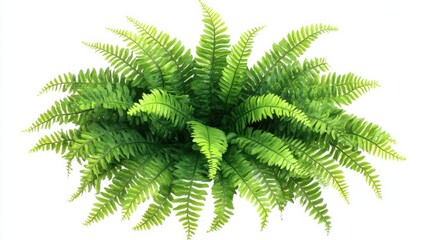 Fresh fern branch, realistic texture and symmetrical leaves, isolated on white background