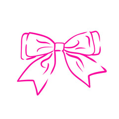 Coquette bow. Aesthetic elegant pink bow. Hand drawn vintage girly decor. For Valentine day and wedding, christmas cards.