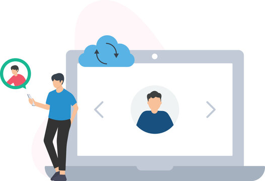 Programmers exchanging data using cloud computing technology, collaborating on software development projects or digital solutions, leveraging cloud platforms for data storage or management, sharing 