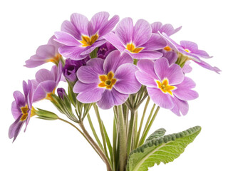 Obraz premium Beautiful primrose flowers bloom in vibrant shades of purple, showcasing their delicate petals and lush green leaves