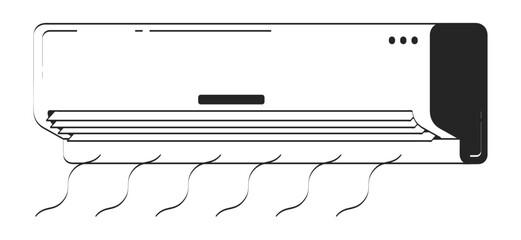 Wall-mounted air conditioner blowing cool air doodle linear object. Home cooling. Airconditioner AC appliance 2D vector outline clip art drawing isolated on white. Hand drawn sketch illustration