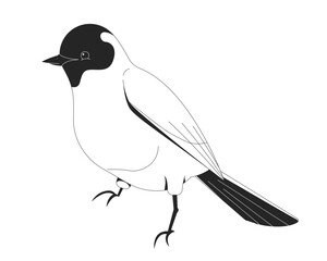 Songbird 2D line character. Wildlife. Birdwatching ornithology. Cute birdie. Red-headed tanager. Wild bird with bright plumage isolated vector ink outline creature. Monochromatic spot illustration