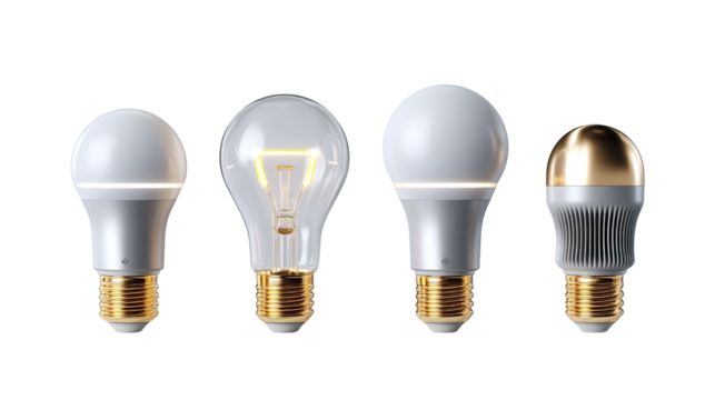 Illuminating Innovations: A striking composition of various light bulbs, capturing the evolution of lighting technology and the essence of bright ideas.
