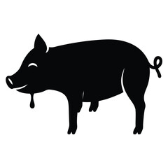 Vector flat black silhouette of a pig isolated  Adobe Illustrator Artwork